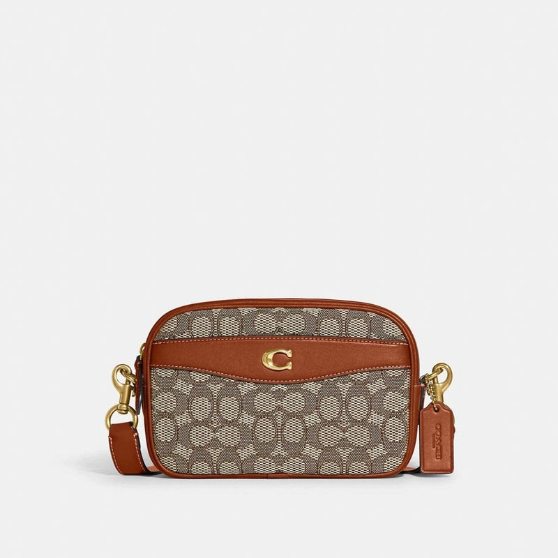 Coach Camera Bag In Signature Textile Jacquard Brass/Cocoa Burnished Amb