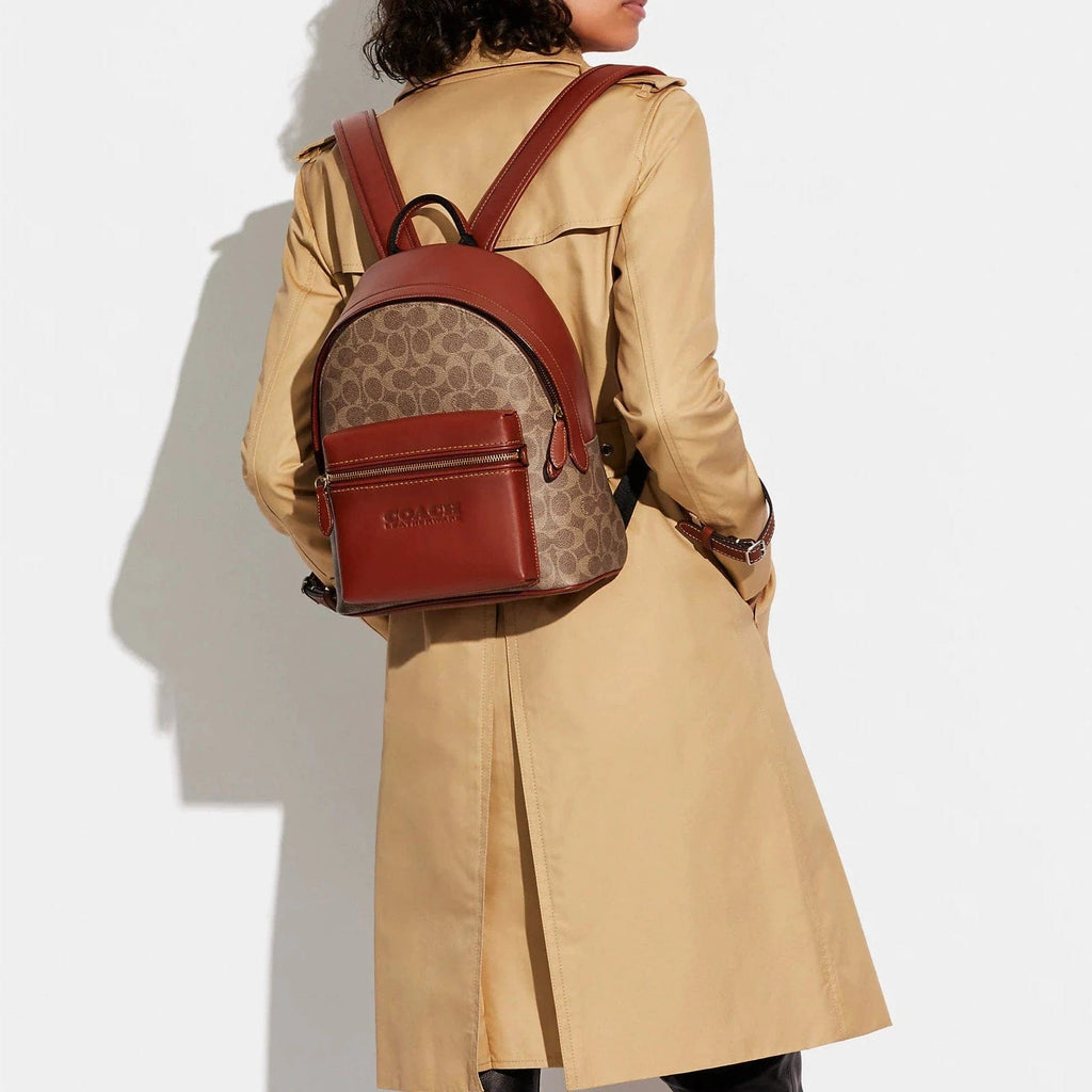 coach charter mini backpack Coach Charter Backpack 24 In Signature Canvas Tan Rust