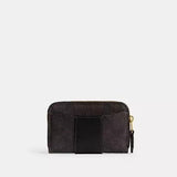 Coach Essential Small Zip Around Card Case Signature Upcrafted Leather In Walnut Black