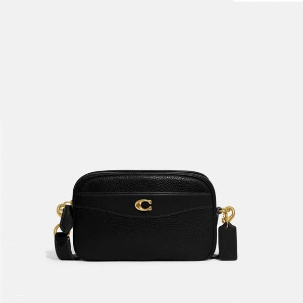 Coach Pebbled Leather Camera Bag In Black