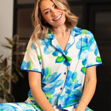 Cyberjammies Ashley Floral Printed Jersey Pyjama Top In Blue