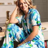 Cyberjammies Ashley Floral Printed Jersey Wide Leg Pyjama Bottoms In Blue