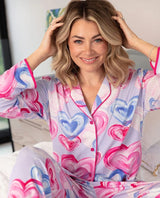 Cyberjammies Chloe Heart Printed Jersey Pyjama Top In Pink