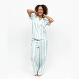 Cyberjammies Francesca Printed Stripe Wide Leg Pyjama Bottoms In Mint
