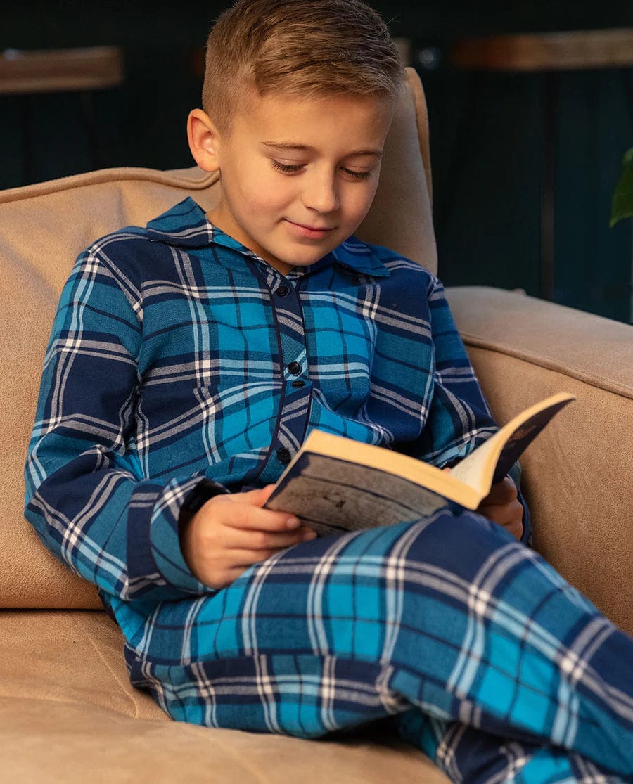 Cyberjammies Kids Unisex Brushed Blue Check Pyjama Set