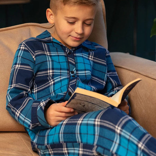 Cyberjammies Kids Unisex Brushed Blue Check Pyjama Set
