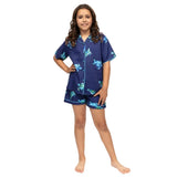 Francesca Ashley Girls Turtle Print Shorty Set In Navy