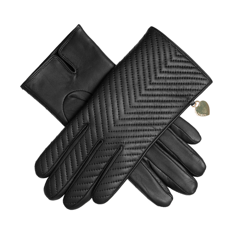 Dents Touchscreen Quilted Leather Gloves With Heart Pendant
