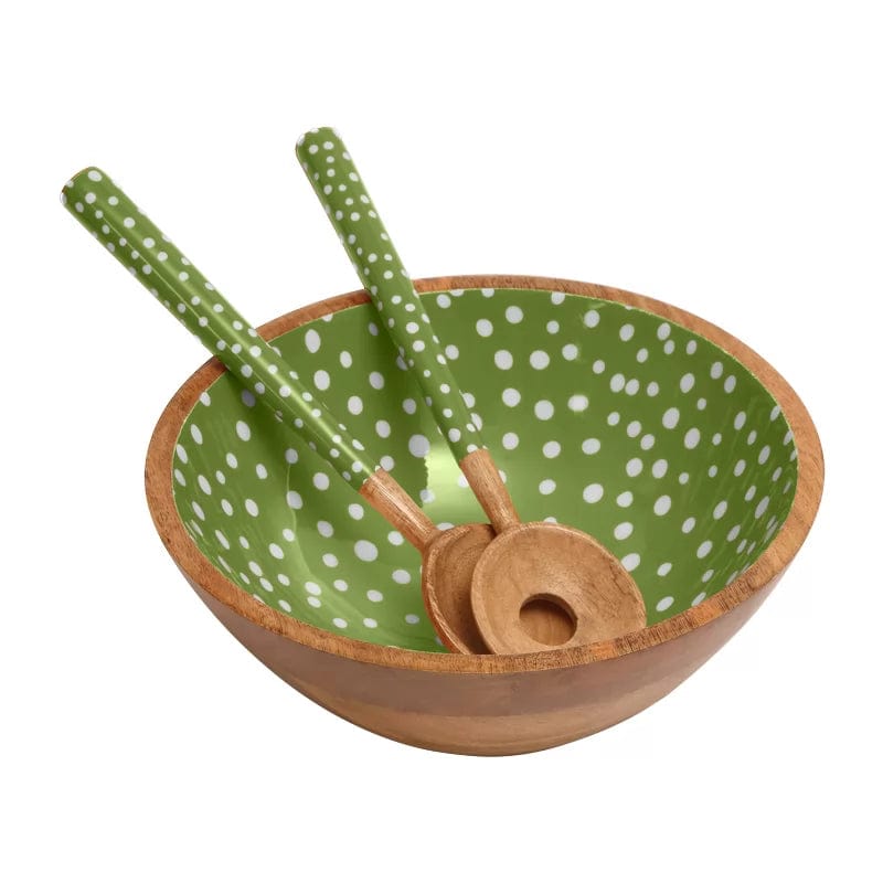 Dexam Sintra Mango Wood Spotted Salad Bowl in Green