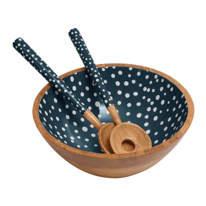 Dexam Sintra Mango Wood Spotted Salad Bowl in Ink Blue