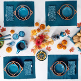 Dexam Sintra Recycled Cotton Spotted Napkin and Placemat Set In Ink Blue
