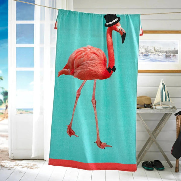 Deyongs Flamingo Printed Velour 75x150cm Cotton Beach Towel