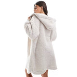 DKNY Sherpa Fleece Hooded Zip Robe In Cream