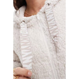 DKNY Sherpa Fleece Hooded Zip Robe In Cream