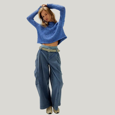 Free People Opal Rollneck Knit Sweater In Pery Blue