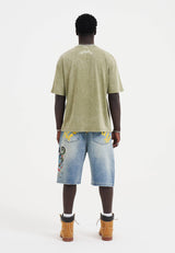 Ed Hardy Medusa Drag Denim Skater Jorts in Blue