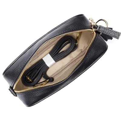 Elie Beaumont Black Camera Bag with Black Gold White Strap