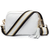 Elie Beaumont Crossbody Camera Bag Gold, Black & White Abstract Strap
