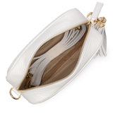 Elie Beaumont Crossbody Camera Bag Gold, Black & White Abstract Strap