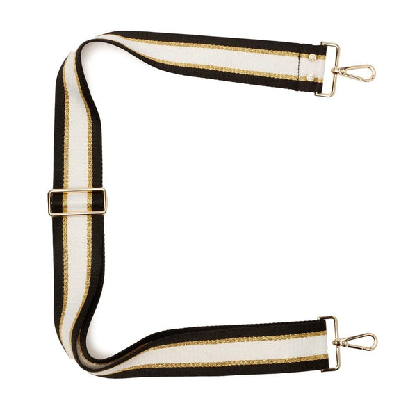 Elie Beaumont Crossbody strap In Black/ Gold/ White Stripes