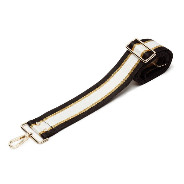 Elie Beaumont Crossbody strap In Black/ Gold/ White Stripes