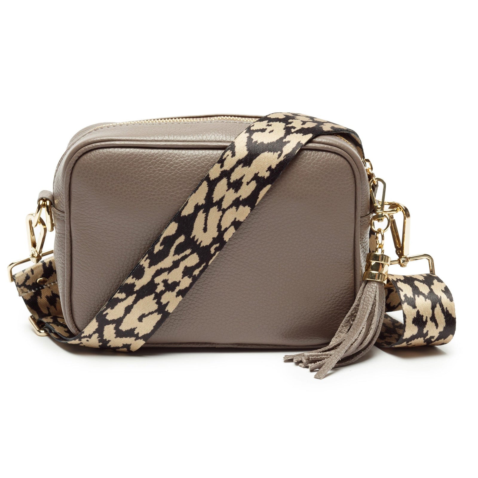 Elie Beaumont Grey Camera Bag With Leopard Strap