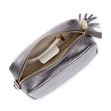 Elie Beaumont Pewter Camera Bag with Silver Chevron Strap