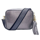 Elie Beaumont Pewter Camera Bag with Silver Chevron Strap