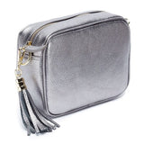 Elie Beaumont Pewter Camera Bag with Silver Chevron Strap