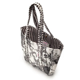 Elie Beaumont Serendipity Cotton Shoulder Tote In Black & White Crane