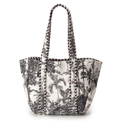 Elie Beaumont Serendipity Cotton Shoulder Tote In Black & White Crane