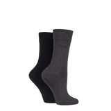 ELLE 2 Pairs Plain Bamboo Fibre Socks In Grey Black