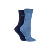 ELLE 2 Pairs Ribbed Bamboo Boot Socks In Navy