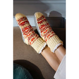 ELLE Chunky Fair Isle And Striped Moccasin Grip Socks In Cinnamon Cream