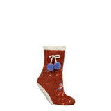 ELLE Chunky Sherpa Lined Moccasin Socks With Pom Pom In Coral Braze