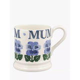 Emma Bridgewater Blue Pansies Mum Half Pint Earthenware Mug 300ML