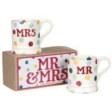 Emma Bridgewater Polka Dot 'Mr & Mrs' Set Of 2 1/2 Pint Mugs Boxed