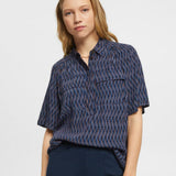 Esprit Crêpe Blouse With All-Over Pattern Navy