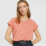 Esprit Floral T-Shirt With Rolled Edges Orange Red