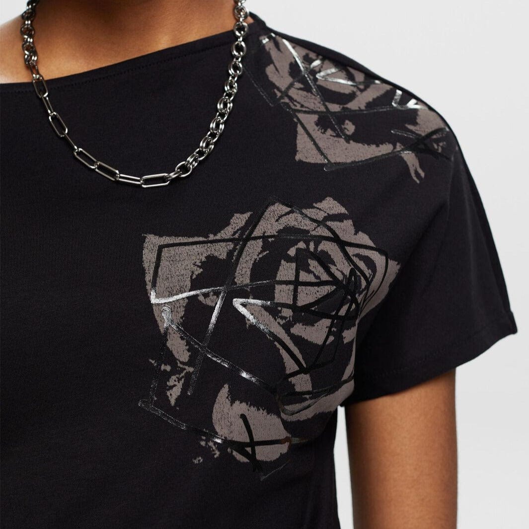Esprit Graphic Print T-Shirt in Black