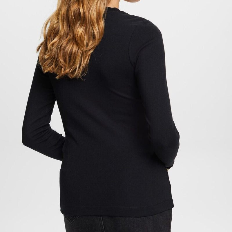 Esprit Long sleeve top with a scalloped neck in Black