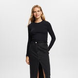 Esprit Long sleeve top with a scalloped neck in Black