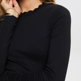 Esprit Long sleeve top with a scalloped neck in Black