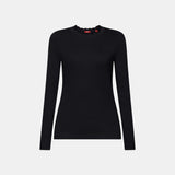 Esprit Long sleeve top with a scalloped neck in Black