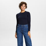 Esprit Long sleeve top with a scalloped neck in Navy