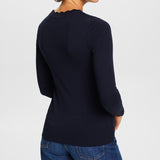 Esprit Long sleeve top with a scalloped neck in Navy