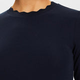 Esprit Long sleeve top with a scalloped neck in Navy