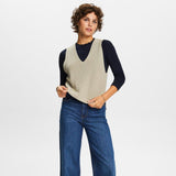 Esprit Long sleeve top with a scalloped neck in Navy