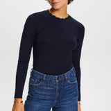 Esprit Long sleeve top with a scalloped neck in Navy