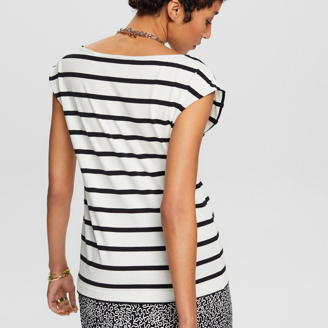 Esprit Striped Sleeveless T-Shirt in Off White